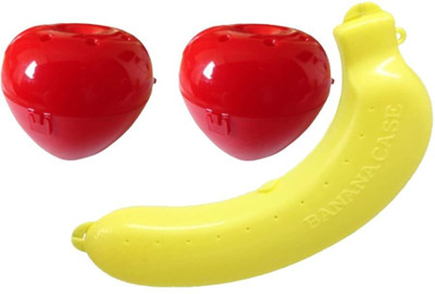 WAHHSON Plastic 2 Apple & 1 Banana Shape Lunch Box Carry Case Fruit Storage Holder 3 Containers Lunch Box(100 ml)