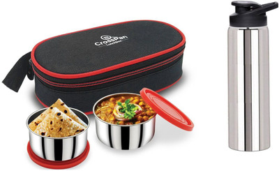 CrossPan Two Stainless Steel Lunch Box / Tiffin Box with SS Bottle 750 ml 2 Containers Lunch Box(560 ml)