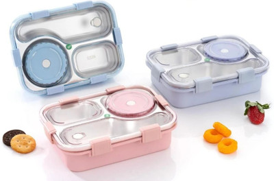 SANAT Stainless Steel kio kio 3 Compartment Lunch Box for Office / School / college 3 Containers Lunch Box(900 ml, Thermoware)
