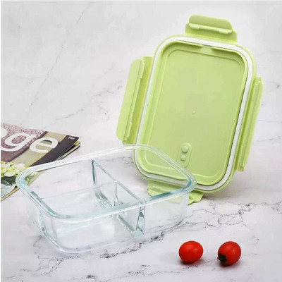 MOOZICO 3 Compartment Glass Lunch Box with LeakProof Airtight lid 1 Containers Lunch Box 1 Containers Lunch Box(1000 ml)