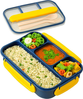 XQZMEE BPA Free Bento Tiffin Box with 1 Spoon & 1 Fork 4 Containers Lunch Box(1300 ml)