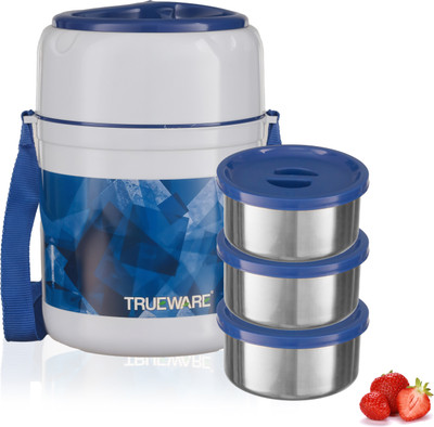 Trueware Office Plus 3 Stainless Steel Containers Tiffin Insulated Lunch Box |300 ml x 3 3 Containers Lunch Box(900 ml, Thermoware)