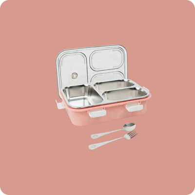 MOIRA INTERNATIONAL Lunch Box 3 Compartment Leakproof, Stainless Steel, With SPOON & FORK 3 Containers Lunch Box(952 ml, Thermoware)