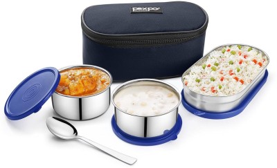 KAVYACRASH Stainless Steel Double Decker Lunch Box With 2 Round & 1 Oval Air-Tight 3 Containers Lunch Box(1040 ml)