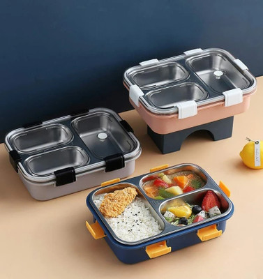 Prishastores 3 Compartment Stainless Steel Bento Food Storage Lunch Box 3 Containers Lunch Box(750 ml, Thermoware)