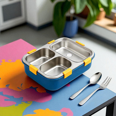 Colorbee Hygienic Stainless Steel 3-Compartment Tiffin for Home-Cooked Meals 3 Containers Lunch Box(750 ml, Thermoware)
