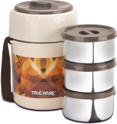Trueware Fresh Meal Plus 3 Lunch Box with 3 SS Container,300 ml X 3 PU Insulated BPA Free 3 Containers Lunch Box(900 ml, Thermoware)
