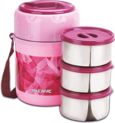 Trueware Fresh Meal Plus 3 Lunch Box with 3 SS Container,300 ml X 3 PU Insulated BPA Free 3 Containers Lunch Box(900 ml, Thermoware)
