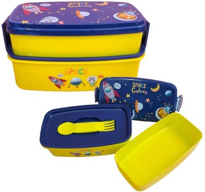 AMANVANI Space Plastic Tiffin Box for Kids Lunch Box for Kids, School Lunch Box 2 Containers Lunch Box(500 ml)