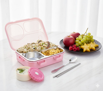 VSELL Insulated Lunch Box with Airtight Lid, Bowl, and Stainless Steel Liner Tiffin 3 Containers Lunch Box(750 ml, Thermoware)