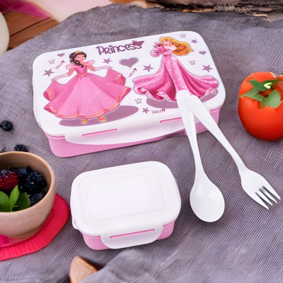 Porslin 2 Compartment Barbie Pink Lunch Box for Little Kids to use in School, Collage 2 Containers Lunch Box(400 ml)
