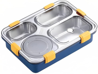 VSELL Stainless Steel Lunch Box with Fork Chopstick Spoon 4 Compartment Leakage Proof 4 Containers Lunch Box(900 ml, Thermoware)