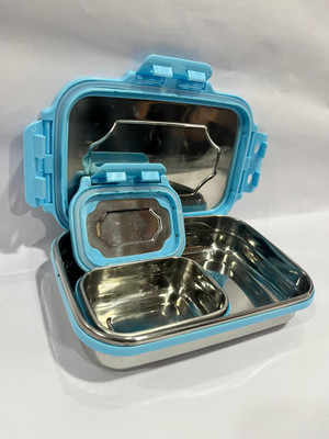SWADHY 3-Compartment Steel Lunch Kit Set. 3 Containers Lunch Box(600 ml)