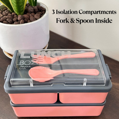 Tanira Pink Double Decker office Lunch Box 3 Section Containers With 2 Spoon(750ml) 3 Containers Lunch Box(750 ml, Thermoware)