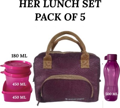 TUPPERWARE Her lunch set 450.450.180.ml bottle 500ml with bag air tight 4 Containers Lunch Box(1580 ml, Thermoware)