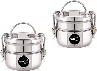 AOLLYX stainless steel food grade mirror polish 8/2 2 Compartment clip carrier COMBO 2 Containers Lunch Box(800 ml)