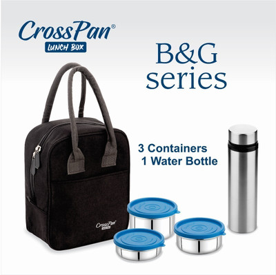 CrossPan B&G Lunch Bag with 3 Containers(200ml+350ml+500ml) with 750 ml SS Water Bottle 3 Containers Lunch Box(1050 ml)