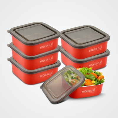 KITCHEN CLUE Steel, Plastic Fridge Container  - 600 ml(Pack of 6, Red)