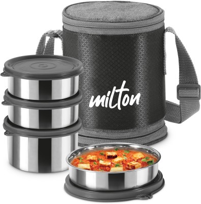 MILTON Expando 3+1 (4 Container, 200 ml, 320 ml, 320 ml, 500 ml) with Jacket, Black 4 Containers Lunch Box(1340 ml)