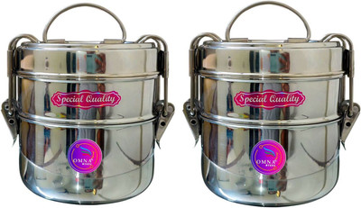 OMNA STEEL 8x2+8x2 combo lunch box, tiffin stainless steel pack of 2, 4 Containers Lunch Box(1400 ml)