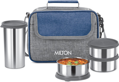 MILTON Daily Meal Lunch Box with Bag, 3 Containers 300 ml each & Tumbler 400 ml, Blue 3 Containers Lunch Box(300 ml)