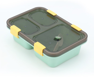 FIT 4 CHEF 3 Compartment Tokyo Lunch Box With Spoon & Fork ( Aqua Green, 900 ml) 1 Containers Lunch Box(900 ml)