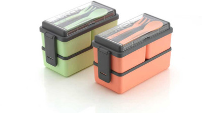 BITTCREtions 3 compartments Lunch Box With spoon & Fork Lunch Box (1400ml) (PACK OF 2) 3 Containers Lunch Box(1400 ml)