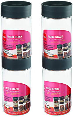 cello Modustack Glassy pet Storage Jar with Lid 1000 ml each Cookies, Dry Food 4 Containers Lunch Box(1000 ml)