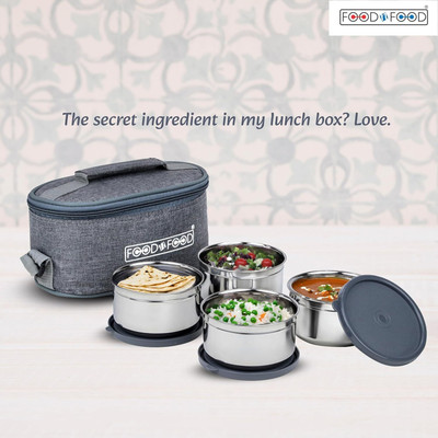 FOODNFOOD Galaxy Max Stainless Steel 4 Containers 350Ml Each Spoon & Fork 4 Containers Lunch Box(1400 ml, Thermoware)