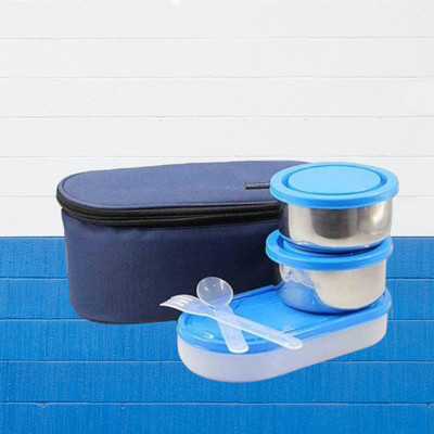 Hriday Lunch Box 3 containers 600ml Blue 042 3 Containers Lunch Box(1 L)