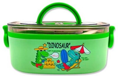 AKANAR Dinosaur Stainless Steel Leak Proof Tiffin With Fork For Kids(Pack Of 1 : Green) 2 Containers Lunch Box(800 ml, Thermoware)