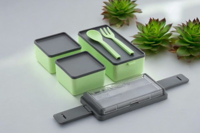 Garu Plastic Rectangular Classy 3 Section Lunch Box with 1 Spoon & 1 Fork | Lunch box_8028 3 Containers Lunch Box(1500 ml, Thermoware)