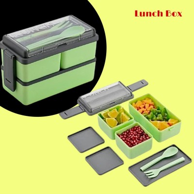 Garu Plastic Rectangular Classy 3 Section Lunch Box with 1 Spoon & 1 Fork | Lunch box_8003 3 Containers Lunch Box(1500 ml, Thermoware)