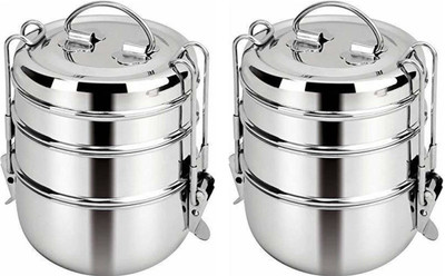Classic Steels Clip Tiffin Box Clipper Steel Lunch Box Carrier 3 Compartment with Locking Clip 3 Containers Lunch Box(1200 ml)
