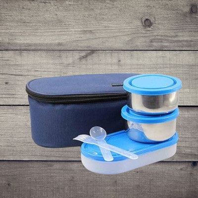 Hriday Lunch Box 3 containers 600ml Blue 064 3 Containers Lunch Box(1 L)