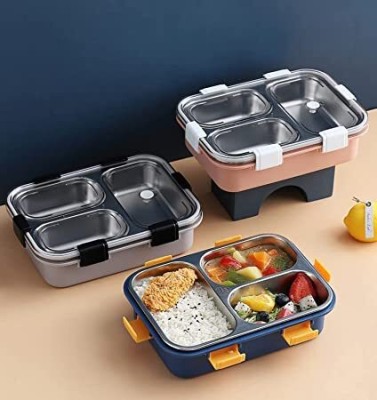 STAR VENTURE Leak Proof 3 Compartment Stainless Steel Lunch Boxes 3 Containers Lunch Box(650 ml)