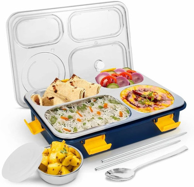 VRJK Stainless Steel Lunch Box with 4 Compartment with Chopsticks for Kids & Adults 4 Containers Lunch Box(890 ml, Thermoware)