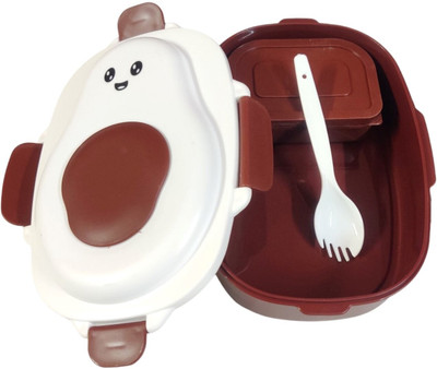 Gift Collection Avocado Plastic Lunch Box Container With Spoon. 4 Way Lock School Tiffin Box 2 Containers Lunch Box(700 ml)