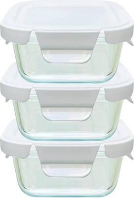 Lemon Tree Square Borosilicate Glass Bowl Lunch Box Tiffin Container with Air Tight Lid 3 Containers Lunch Box(330 ml, Thermoware)