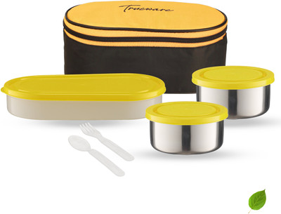 Trueware Super Lunch Pack 1 PP Container 500ML & 2 SS 300ML container with Insulated Bag 3 Containers Lunch Box(1100 ml)