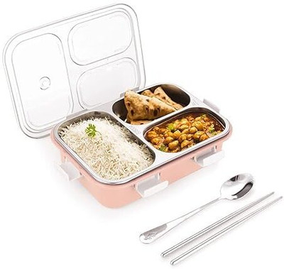 Tannu Craft 3 Compartment Stainless Steel Lunch Box with Steel Cutlery Inside 1 Containers Lunch Box(750 ml, Thermoware)