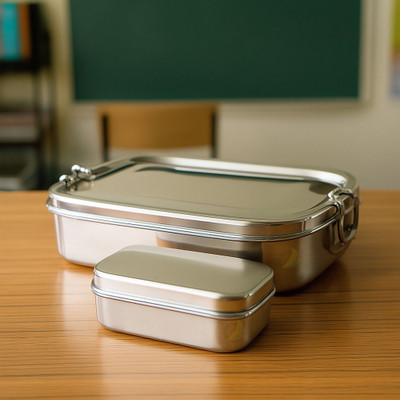 MARSELITE Durable Stainless Steel Lunch Box Rectangle Shape with Compact Storage Box - 2 Containers Lunch Box(850 ml)