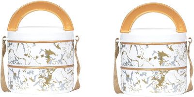 DRIZLING Pack Of 2 White Insulated 2 Containers Lunch Box(400 ml)
