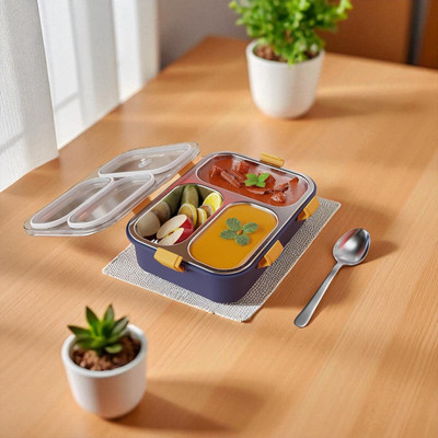 DHARA ENTERPRISE Stainless Steel Lunch box 3 Containers_S146 3 Containers Lunch Box(1001 ml)