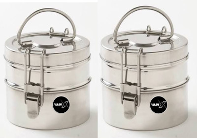 alloyx stainless steel Clipper Tiffin Lunch traditional 8*2 (PACK OF 2) 2 Containers Lunch Box(900 ml)