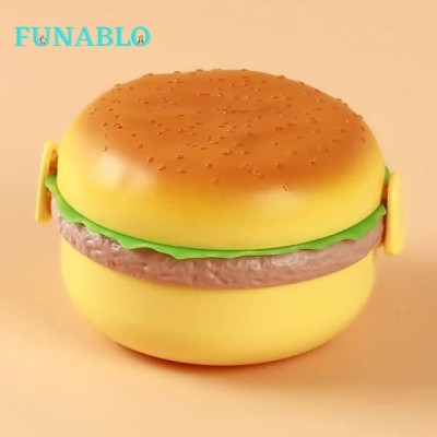 FUNABLO Burger Shape Lunch Box, Tiffin Box, Lunch Box Leak Proof Plastic Lunch Box 2 Containers Lunch Box(1000 ml, Thermoware)