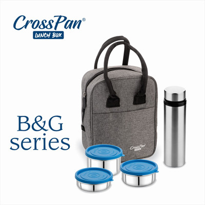 CrossPan B&G Lunch Bag with 3 Containers(200ml+350ml+500ml) with 750 ml SS Water Bottle 3 Containers Lunch Box(1050 ml, Thermoware)