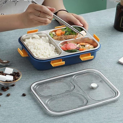 VSELL Quality 3 Compartment Stainless Steel Lunch Boxes with Removable Inner Plate 3 Containers Lunch Box(750 ml, Thermoware)