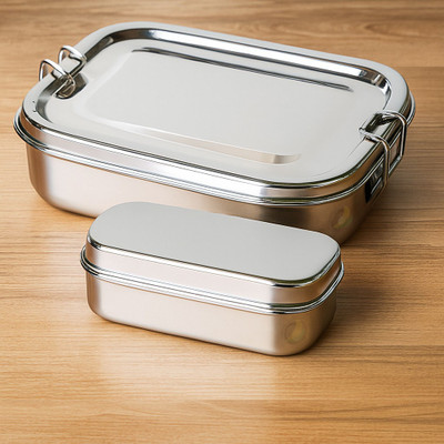 MARSELITE Heavy Duty Stainless Steel Lunch Box Compact Design with Inner Mini Box 2 Containers Lunch Box(850 ml)