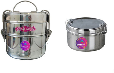 OMNA STEEL 8x2+1 double decker stainless steel lunch box 3 Containers Lunch Box(1200 ml)